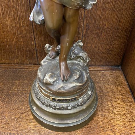 antique metal standing female nude statue with fabric|ART NOUVEAU TITANIA FEMALE NUDE CAST METAL .